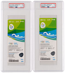 2016 Rio Olympics Michael Phelps PSA Graded Gold Medal Tickets Pair - Career Gold Medals #19, #20 & #21