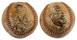 Rare Doc Werner Hand Painted 1954 Baltimore Orioles Inaugural Season Baseball with Bob Turley & Clint Courtney Illustrations