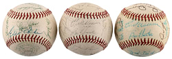 1960s-1970s Baltimore Orioles Multi-Signed Baseball Trio - (84) Total Signatures with Frank Robinson, Brooks Robinson, Earl Weaver & Jim Palmer - Ken Singleton Collection