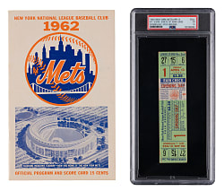1962 New York Mets Inaugural Season Home Opener Scorecard & Full Ticket - PSA Fair 1.5