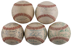 1947-1955 New York Giants Team-Signed Baseball Group (5) with (2) Full LOA
