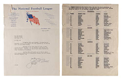 1937 NFL President Joe Carr Typed Letter Signed on League Letterhead with Second Ever NFL Draft Player Selection List - Beckett LOA & PSA/DNA LOA