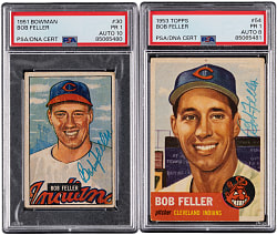 1951 Bowman & 1953 Topps Bob Feller Signed Card Pair - Both PSA/DNA Graded