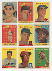 1957 & 1958 Topps Hall of Fame & Star Collection (22) with (2) Koufax, (2) T. Williams, Aaron & Mantle