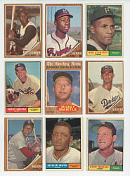 1961 & 1962 Topps Hall of Fame & Star Collection (24) with (2) Clemente, (2) Koufax, Aaron, Mantle & Mays