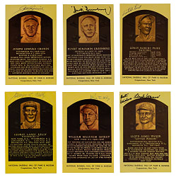 Signed Yellow Hall of Fame Plaque Postcards (19) with Hank Greenberg & Satchel Paige