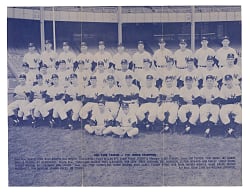1956 New York Yankees World Champions Tri-Fold Team Photo with Team Facsimile Autograph Sheet Reverse