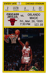 1993 Orlando Magic at Chicago Bulls Shaquille O'Neal Rookie Year vs. Michael Jordan Ticket Stub