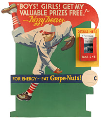 Circa 1930s Dizzy Dean Grape-Nuts Point-of-Sale 21x27 Counter Display with Functioning Easel Back - Superb Condition!