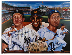 "Willie, Mickey & The Duke" Multi-Signed Robert Simon Poster with Mantle "No. 7" Inscription