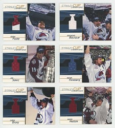 2001-2002 Be A Player Memorabilia Hockey Stanley Cup Champions Colorado Avalanche Relics Near Complete Set (12/14) - Print Run 40