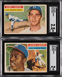 1956 Topps #21 Hank Aaron & #79 Sandy Koufax SGC GOOD 2 to GOOD+ 2.5 Graded Pair