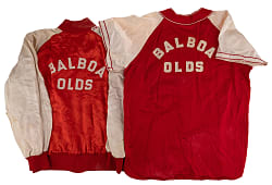 1930s-1940s Balboa Olds Industrial League Satin Baseball Uniform Jersey, Pants & Jacket Set