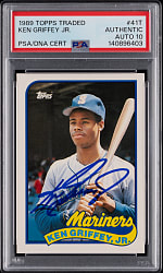 Signed 1989 Topps Traded #41T Ken Griffey Jr. Rookie- PSA/DNA Auto 10