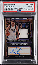 2021 Panini Obsidian Basketball Matrix Materials Autographs Luka Doncic Electric Etch Orange #/25 PSA NM-MT 8