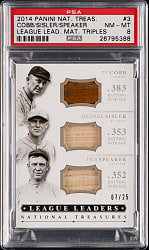 2014 National Treasures #3 League Leaders Material Triples Ty Cobb/George Sisler/Tris Speaker #7/25 PSA NM-MT 8