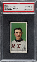 1909-1911 T206 White Border Hooks Wiltse Portrait No Cap PSA EX-MT 6