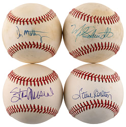 Superstar Single-Signed Baseball Quartet with Carlton, Mattingly, Musial & Schmidt - Each PSA/DNA 7-8
