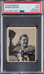 1948 Bowman Football #22 Sammy Baugh Rookie Signed Card PSA VG 3 with Auto 10 Grade