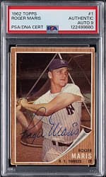 1962 Topps #1 Roger Maris Signed Card with PSA/DNA Authentic Auto 9 Grade