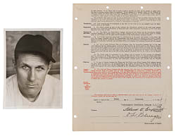 1933 Ossie Bluege and Clark Griffith Dual-Signed Uniform Player's Contract with 1933 Acme News Service 5x7 Bluege Photograph