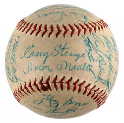1957 American League Champion New York Yankees Team-Signed Baseball with (27) Signatures Including Tough Casey Stengel/Mickey Mantle Sweet Spot - Full JSA LOA