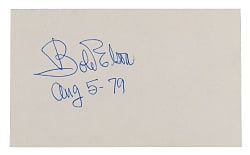 1979 Bob Elson Signed Index Card with Hall of Fame Induction Date Inscription