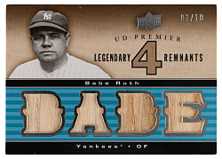 2008 Upper Deck Premier Babe Ruth Legendary Remnants Quad Game-Used Bat #3/10 - Matches Jersey Number!