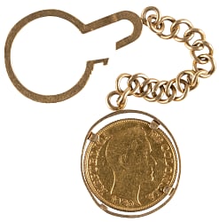 1920 Columbia 5 Pesos Gold Coin Set in Watch Fob Chain