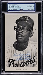 1969 Satchel Paige Signed Atlanta Braves Team-Issued Photograph - PSA/DNA GEM MINT 10 Autograph!