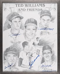 1990 "Ted Williams and Friends" Multi-Signed Limited-Edition Lithograph Framed Display with (5) Signatures