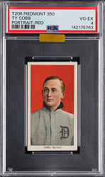 Lot # 4: 1909-1911 T206 White Border Ty Cobb Portrait Red Background PSA VG-EX 4 (MBA Gold Diamond)