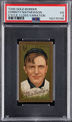 Lot # 5: 1911 T205 Gold Border Christy Mathewson "Cycle 1 Loss" Variation PSA VG 3