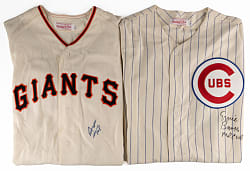 Willie Mays & Ernie Banks Signed Mitchell & Ness Cooperstown Collection Throwback Jersey Pair