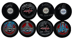 2017-2018 Washington Capitals Stanley Cup Champs Single-Signed Pucks (8) with Alex Ovechkin - All Fanatics