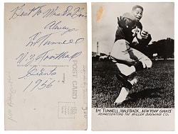 1956 Emlen Tunnell Signed and Dated Miller Brewing Co. Postcard