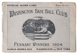 1924 World Series Game 2 Program - New York at Washington - Peckingpaugh Walk-Off Double