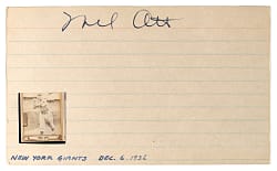Mel Ott Boldly Signed Index Card - Full PSA/DNA LOA