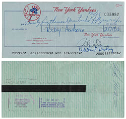 1986 Rickey Henderson Endorsed New York Yankees Payroll Check