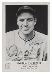 1963 Pie Traynor Signed Hall of Fame Picture Pack Photograph - Full Beckett LOA & PSA/DNA Full LOA with MINT 10 Autograph Grade