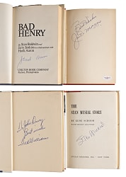 Hall of Famer Signed Hardcover Books (4) with Aaron, DiMaggio, Musial & T. Williams
