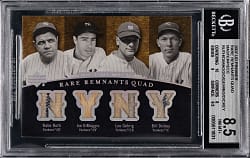 2007 Upper Deck Premier Rare Remnants Quad Masterpiece with Babe Ruth, Joe DiMaggio, Lou Gehrig & Bill Dickey #1/1 BGS NM-MT+ 8.5