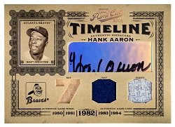 2005 Playoff Prime Cuts Timeline Hank Aaron Certified Autograph & Three-Piece Relic Combo #3/5