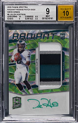 2020 Panini Spectra Football Radiant Rookie Patch Autographs #6 Jalen Hurts Rookie Neon Green #/35 BGS MINT 9 with 10 Autograph