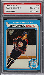 Lot # 9: 1979-1980 Topps Hockey #18 Wayne Gretzky Rookie PSA NM-MT 8