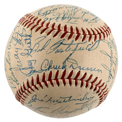 1955 Washington Senators Team-Signed OAL/Harridge Baseball with (31) Signatures Including Rookie Year Harmon Killebrew Plus Original Box & Full JSA LOA