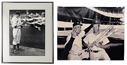 New York Yankees Hall of Famer Signed Large Photograph Pair with Joe DiMaggio in Framed Display & Mickey Mantle