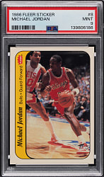 1986-1987 Fleer Basketball Stickers #8 Michael Jordan Rookie PSA MINT 9