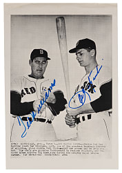 Ted Williams and Carl Yastzremski Dual-Signed News Service Photograph - Full JSA LOA