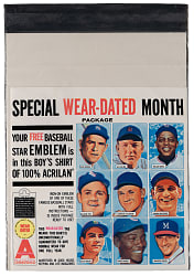 Scarce 1961 Chemstrand Baseball Iron-On Emblem Wrapper with Willie Mays